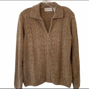 ALFRED DUNNER TAN VELOUR Zip Up Jacket - Medium New with Tags Great Gift